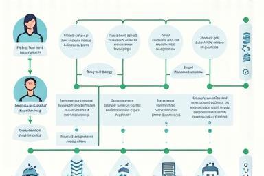 Illustration representing a structured interview process with notes and candidates